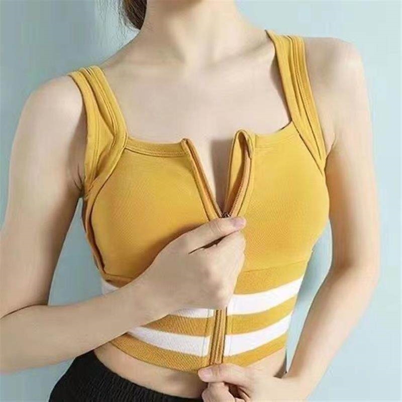 Front Zipper Sports Bra for Women, Shockproof Running Yoga Bra, Anti-Sagging, Outerwear Vest, Fitness Bra for Gathering Side Breasts