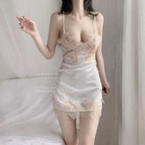 Secondary Meta Wine Red White Pure Color Harnesses Sleeping Dress Female Schlace Sexy Short Skirt Strap Dew Back Seductive Mesh Veil