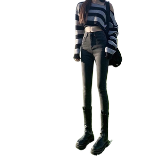 Smoky gray high-waisted slimming and tight-fitting pencil pants