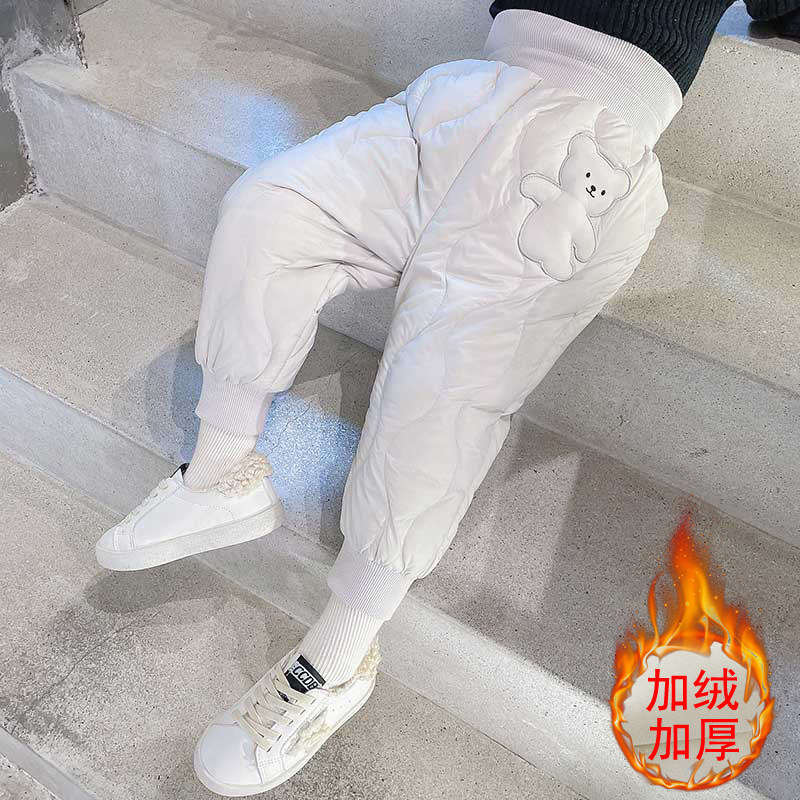 Girls' velvet thickened pants winter children's down cotton children's winter baby cotton pants winter wear a pair for winter