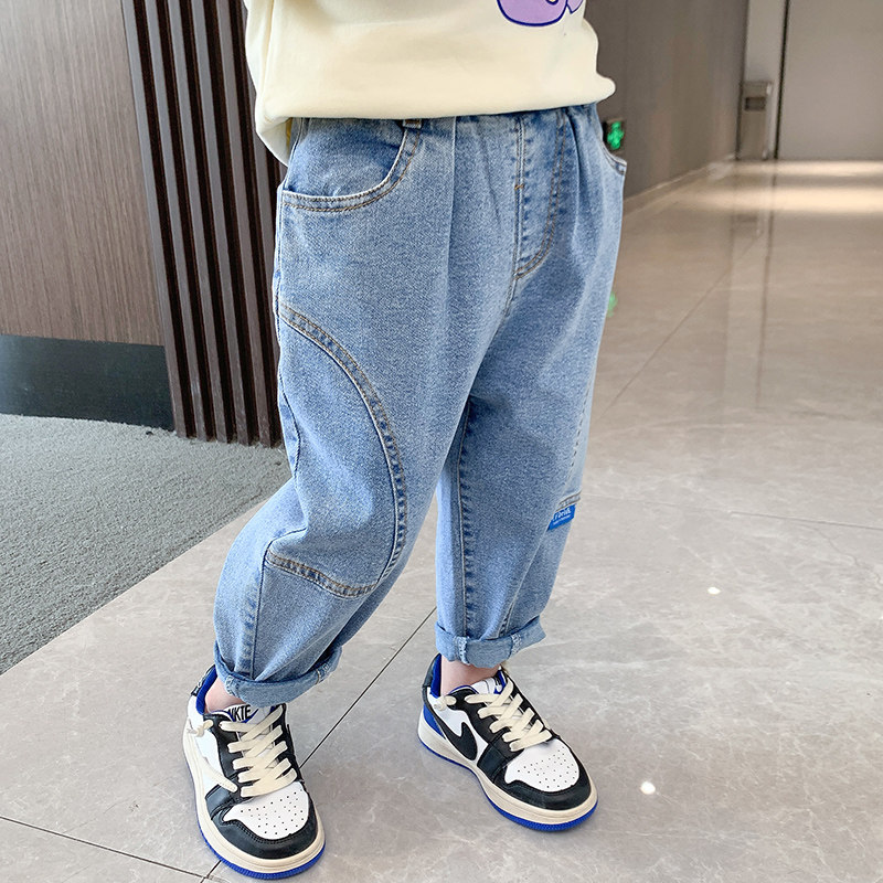 Girl Boy Loose Soft Jeans Son Spring Autumn 2022 New Children's Foreign Pie Old Daddy Pants Han Version Jeans Tide