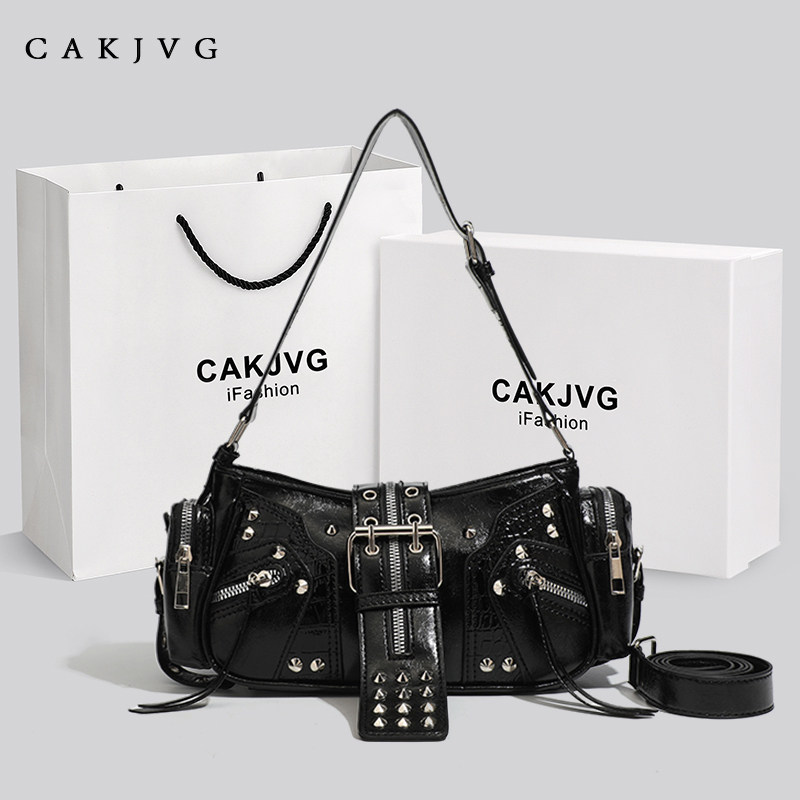 CAKJVG нишевая милая крутая мотоциклетная сумка для горячей девушки с заклепками, высококачественная сумка для подмышек, 2025 новая сумка на плечо, женская сумка Изображение 1