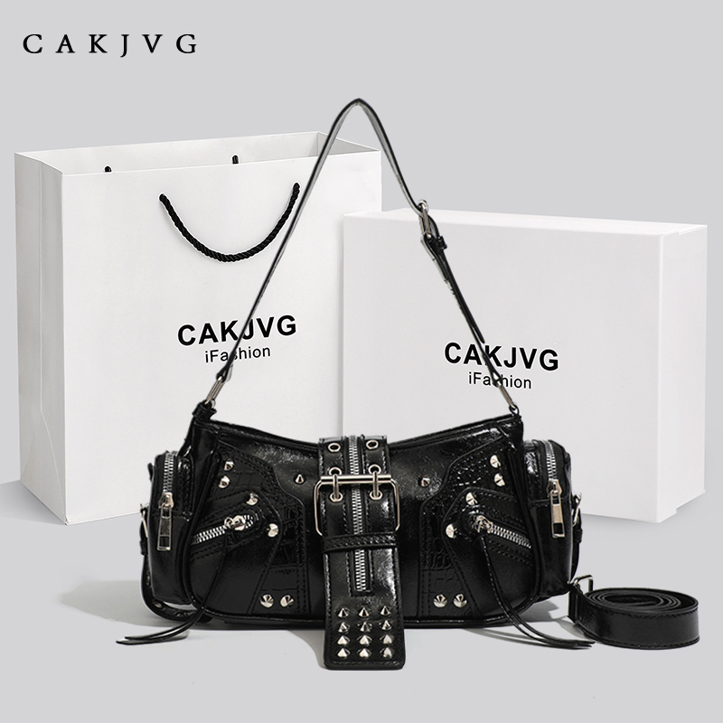 Cakjvg Niche Sweet and Cool Style Hot Girl Motorcycle Bag Studded High-End Underarm Bag 2025 New Shoulder Bag Women's Bag
