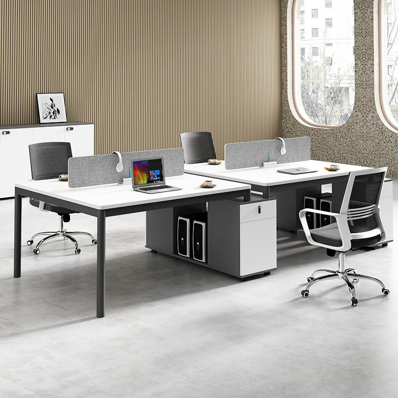 Desk and chair combination of simple modern white office furniture office 2 4 6-person screen staffing table