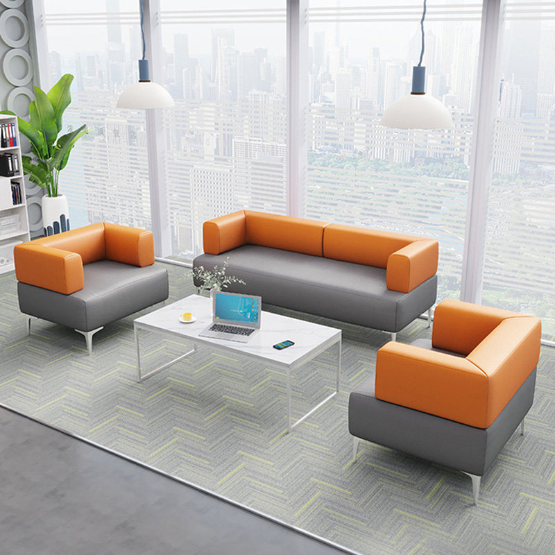 Office simple modern education and training institution reception guest lounge area creative leather sofa coffee table combination