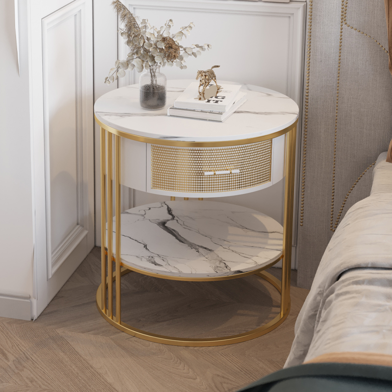 Light luxury creative coffee table simple modern glass round rock slab simple retractable small apartment living room table