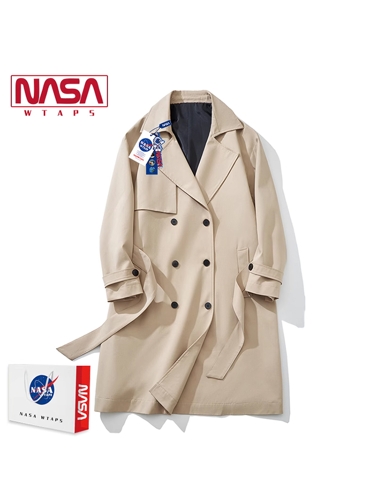 NASA WTAPS旗舰店风衣男中长款秋冬季ins潮情侣复古过膝大衣外套