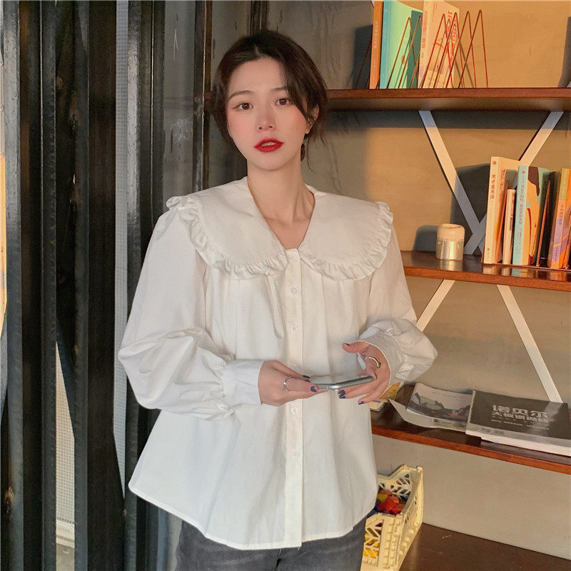 Pregnancy Woman Dress Autumn Dress 2021 Fashion Doll Collar Display Slim Sweetness Shirt Large Size Loose 100 Hitch Longsleeve Blouse