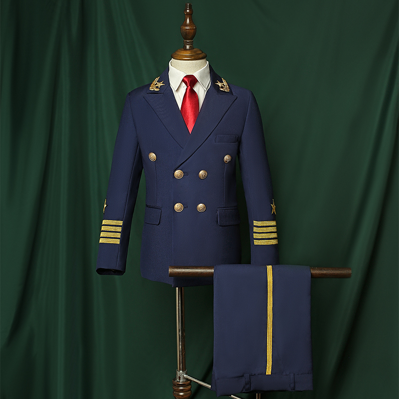 Boys' Suit Set, Children's Performance Costume, Navy Captain's Dress, Flower Boy Model Runway Show Performance Dress, Small Suit