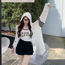 Ice silk sunscreen clothes womens thin summer clothes New sports style baseball clothes hooded cardigan jacket sexy hollow top