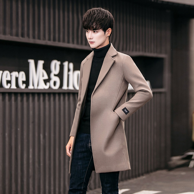 Wool Son Big Coat Men's Medium Long Winter Thickening of Inn Wind Cashmere Jacket Tide Korean version Nanny Wind Sweater 