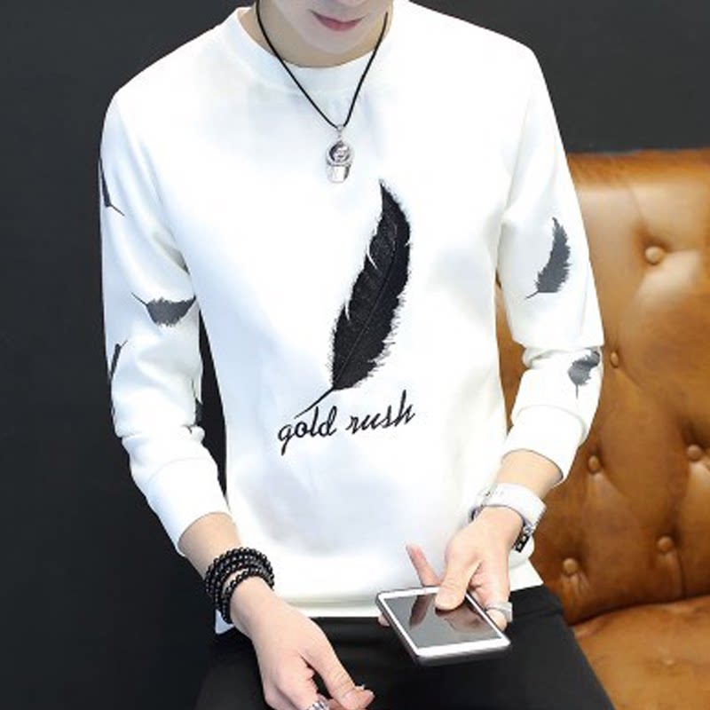 Long-sleeved men's t-shirt 2022 graphic card spring and autumn trend autumn and winter bottoming shirt printed clothes plus fleece sweater autumn clothing