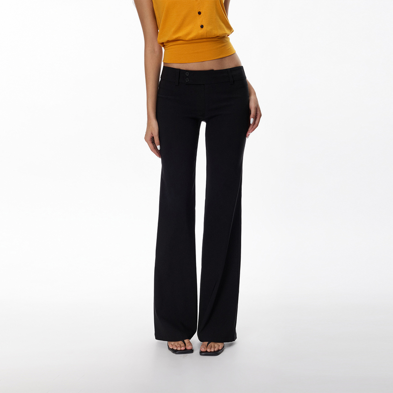 Jim Kennet Black Low-Rise Straight-Leg Slightly Flared Stretch Casual Pants Jim Kennet Black Low-Rise Straight-Leg Slightly Flared Stretch Casual Pants