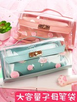 Cute Pain Bag Pen Bag Small Crowdfold Ancient Pen Bag Transparent Ins Ultra Fire Day Students Decompression Pen Box Two Floors