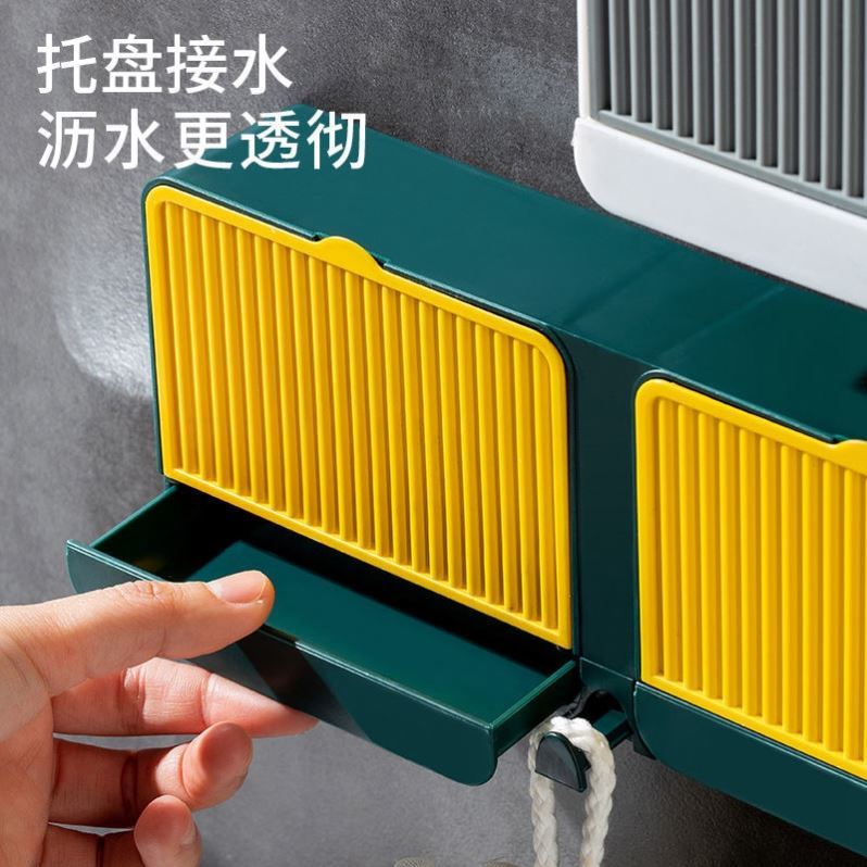 Soap Box Polygge Creative Soap Case with lid Soap Box Double Glejuice Free punching Flip Soap Box Big