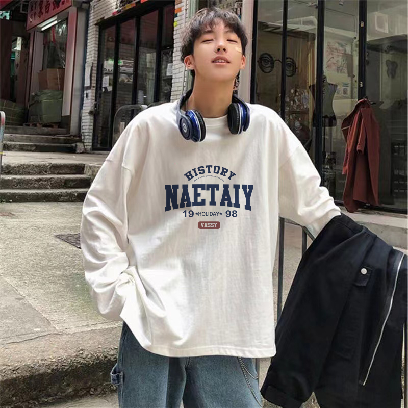 Spring and Autumn Thin Pure Cotton Men's T-Shirt ins Trendy Loose Casual Couple Inner Wear Long-Sleeve Top Base Shirt Spring and Autumn Thin Pure Cotton Men's T-Shirt ins Trendy Loose Casual Couple Inner Wear Long-Sleeve Top Base Shirt