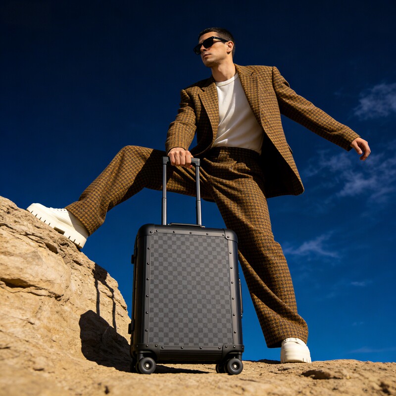 【German Craftsmanship】Checkerboard Pattern Aluminum-Magnesium Alloy Suitcase 20inch Carry-On Luggage, Sturdy and Durable, Thickened Trolley Case