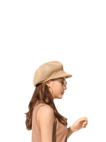 Summer Thin Beret Hollow Hat Women's Summer Korean Style Octagonal Hat Straw Hat Sun Protection Mesh Hat Travel Sun Hat