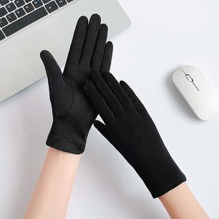 Thin Gloves for Women, Black, Breathable for Sleeping at Night and Driving, Spring and Summer Five-Finger Gloves, Thin Pure Cotton Short Style, Protective