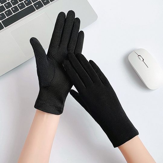 Thin Gloves for Women, Black, Breathable for Sleeping at Night and Driving, Spring and Summer Five-Finger Gloves, Thin Pure Cotton Short Style, Protective