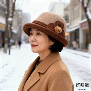 New Style Winter Hat for Middle-Aged and Elderly Women, Mom, Grandma, and Elderly Ladies, Fleece-Lined, Warm, Faux Wool Felt Bucket Hat, Stylish