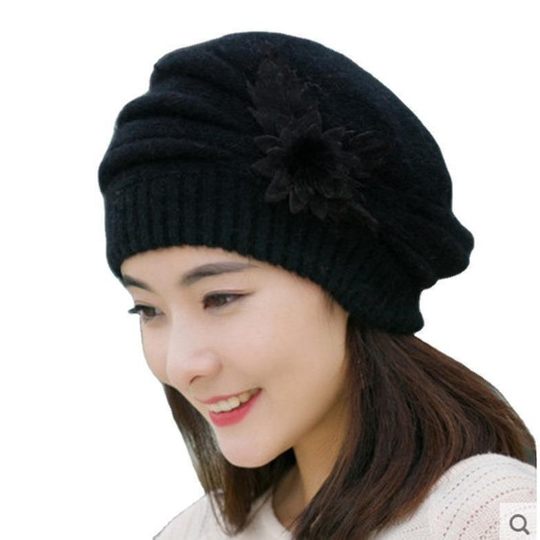 Elegant Lady Hat, Beret Hat, Mom Hat, Middle-Aged and Elderly Painter Hat, Knitted Wool Hat, Thickened Faux Rabbit Fur Hat
