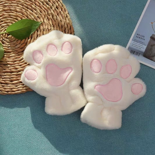 Furry Cat Gloves for Women, Cute Winter Warm Cartoon Cat Paw Bear Paw Korean Style Cold-Proof for College and High School Students