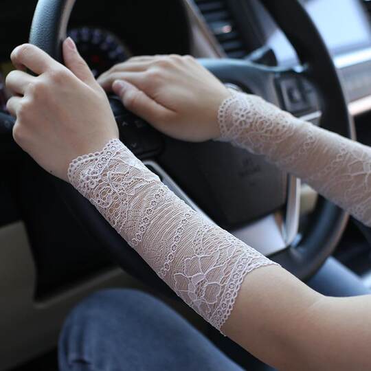 Summer Thin Elastic Lace Wristbands for Female Drivers, Sun Protection Short Sleeves to Cover Scars and Tattoos, Fake Sleeves for Driving