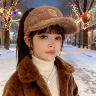 Girls' Hats That Can Be Tied into a Ponytail, Big Kids' Northeast Cold-Proof Baseball Caps, Open-Top Hats, Ear-Protecting Knitted Hats for Girls, Suitable for Primary and Secondary School Students