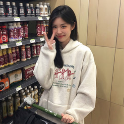 White and Gray Hooded Sweatshirt for Women, Spring and Autumn 2025 New Popular Long-Sleeve Jacket, Fleece-Lined and Thickened, Autumn and Winter Top