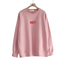 Womens sweatshirt 2024 spring and autumn Korean version new loose velvet versatile thin long-sleeved sweatshirt top pullover round neck trendy
