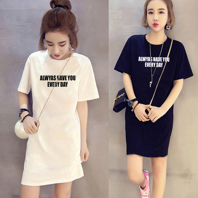 Korean Style Fashionable Pure Cotton T-Shirt Dress for Women, Summer 2025 New Loose Printed Short-Sleeved Mid-Length Top Korean Style Fashionable Pure Cotton T-Shirt Dress for Women, Summer 2025 New Loose Printed Short-Sleeved Mid-Length Top
