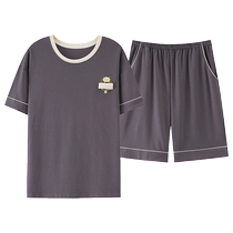 Catman pajamas for men summer 2024 new pure cotton short-sleeved shorts two-piece suit loose and can be worn outside home clothes