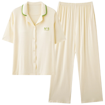 Catman Womens Short Sleeve Pajamas Modal Summer Thin Loose Womens Home Clothes Set with Breast Pad All-in-One