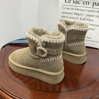 Winter new style woolen muffin thick-soled fur all-in-one snow boots women's short boots thick hook pattern wool cotton shoes