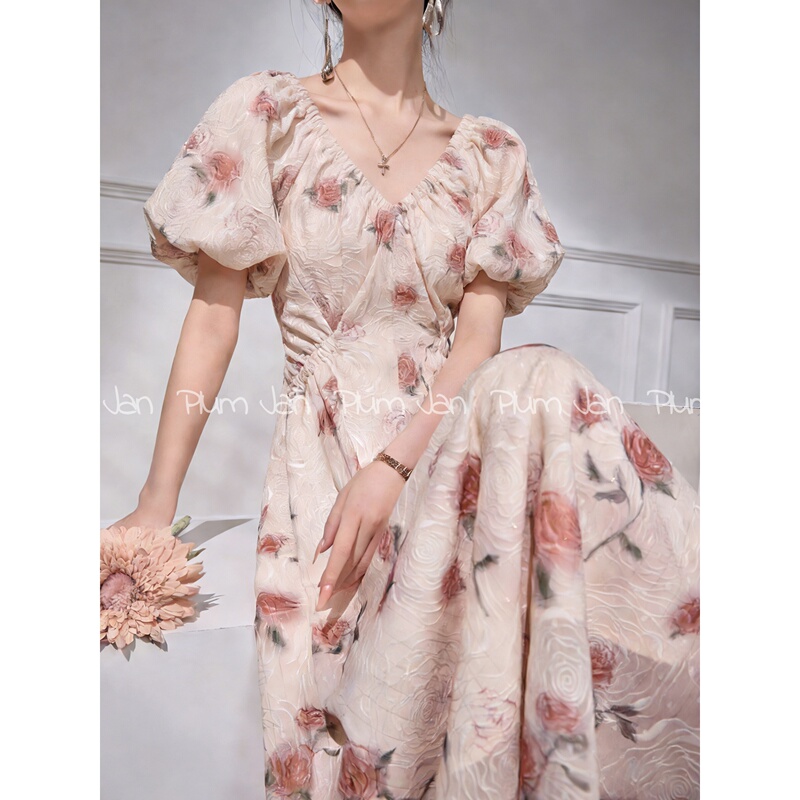 Plum Jan/Early Summer Unique and Beautiful Little Dress Tea Break Age-Reducing Floral Dress Waist-Cinching Heavy Craft Long Dress for Women