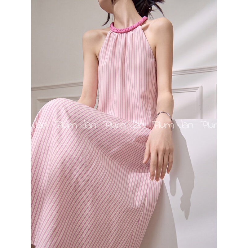 Plum Jan/Unique and Stunning Dress, Summer Dopamine Pink Halter Neck Long Dress with a Seaside Vibe Plum Jan/Unique and Stunning Dress, Summer Dopamine Pink Halter Neck Long Dress with a Seaside Vibe
