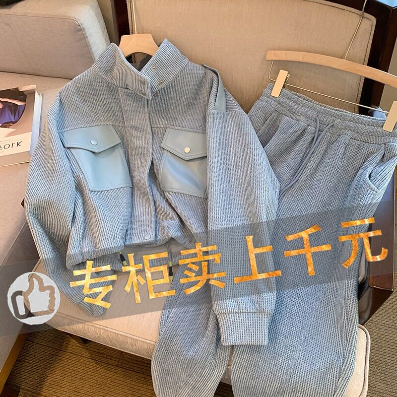 Clearance pick up leaks, foreign trade counters, shopping malls, withdraw cut labels, small fragrance, sports and leisure, thick cotton T two-piece suit pants, women's autumn