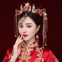 Hanfu Hair Crown gorgeous wedding gowns The ancient wind beams and luxurious and luxurious big heads decorated with bridal round face Show and knot