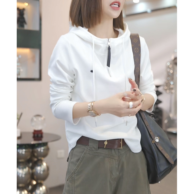 2025 Autumn New Fashion Casual Chic Hooded Top Half-Zip Design Thin Sweatshirt Women's Clothing