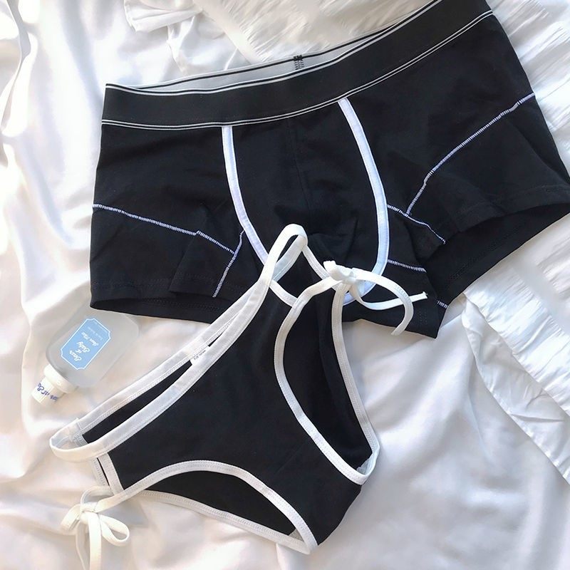Lovers Briefs Pure Cotton Antibacterial Couple Briefs Female Cotton Stalls Laces Briefs Lady Briefs Black & White Collider