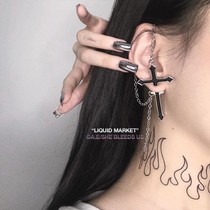 The Halloween Ear Pins Personality Ancient Bundling Gods Lock Chain Cross Dark Black Hanging hip-hop street men and women