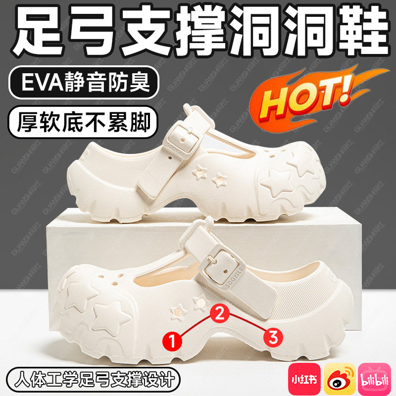 厚底eva足弓支撑洞洞鞋女式静音防滑凉拖防足弓塌陷不臭脚拖鞋yw