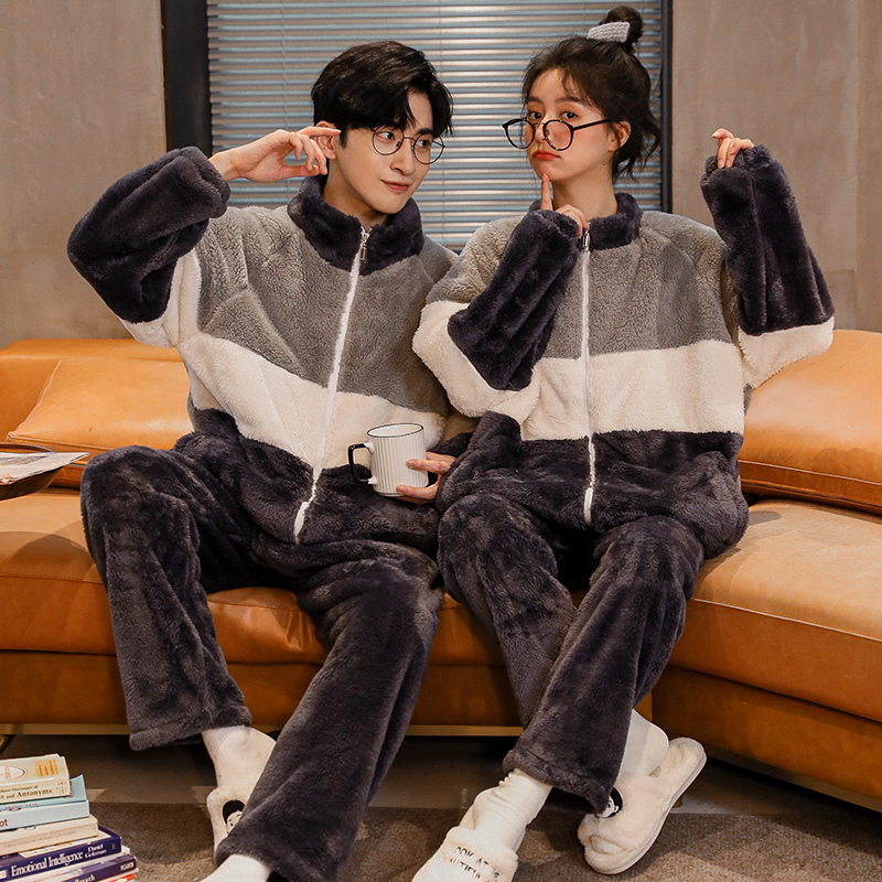 Sandro Vicari light luxury couple models coral fleece home service winter flannel thickened warm pajamas women