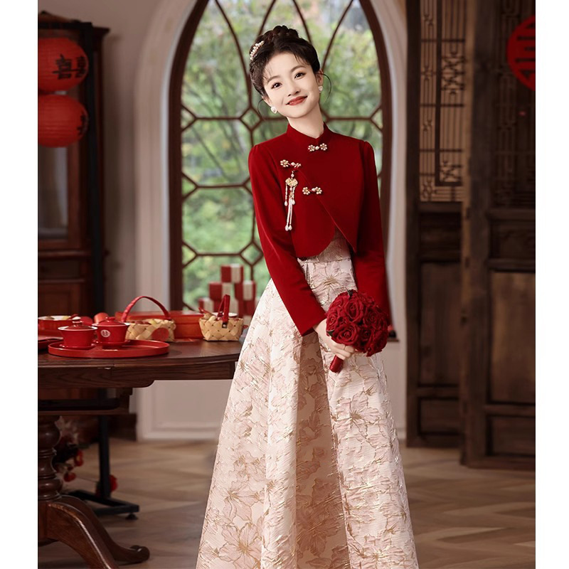 Plus Size Fat Girl Wedding Dress 2026 Bride Spring Style New Chinese Style Wedding Engagement Homecoming Banquet Cheongsam Suit Dress