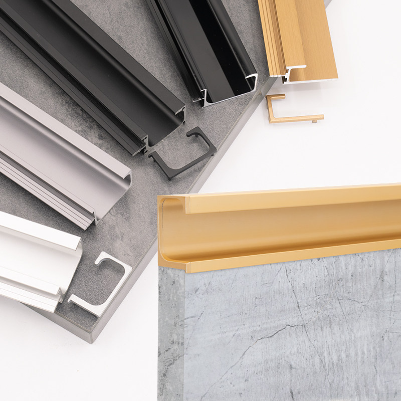 Overall cabinet g-shaped handle cover gold kitchen overall cabinet door l-shaped invisible hidden handle cabinet door embedded black handle