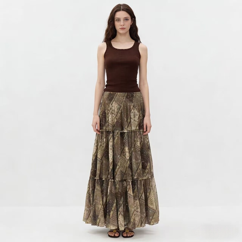 French Retro Floral Skirt for Women 2026 Spring and Summer New A-Line Skirt Shopping Mall Same Style Printed High-Waisted Long Skirt