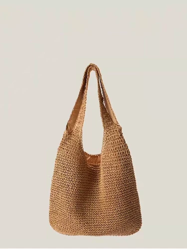 Пляжная вместительная и большая соломенная сумка на одно плечо