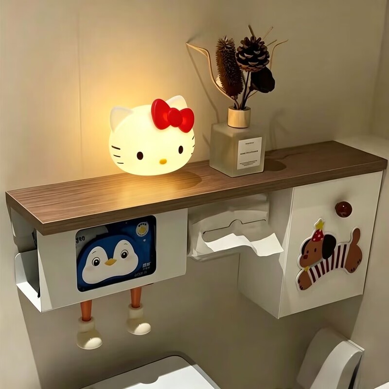 Hello Kt Bathroom Storage Rack Tissue Box Wet Wipes Storage Cabinet Hand Towel Holder Toilet Wall-Mounted Storage Box