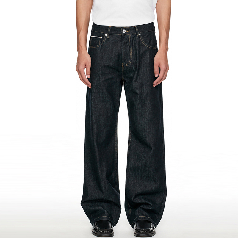 Now3 Red-Edged Raw Denim 12.8oz American Retro Original Color Straight Loose Jeans for Men and Women Trendy